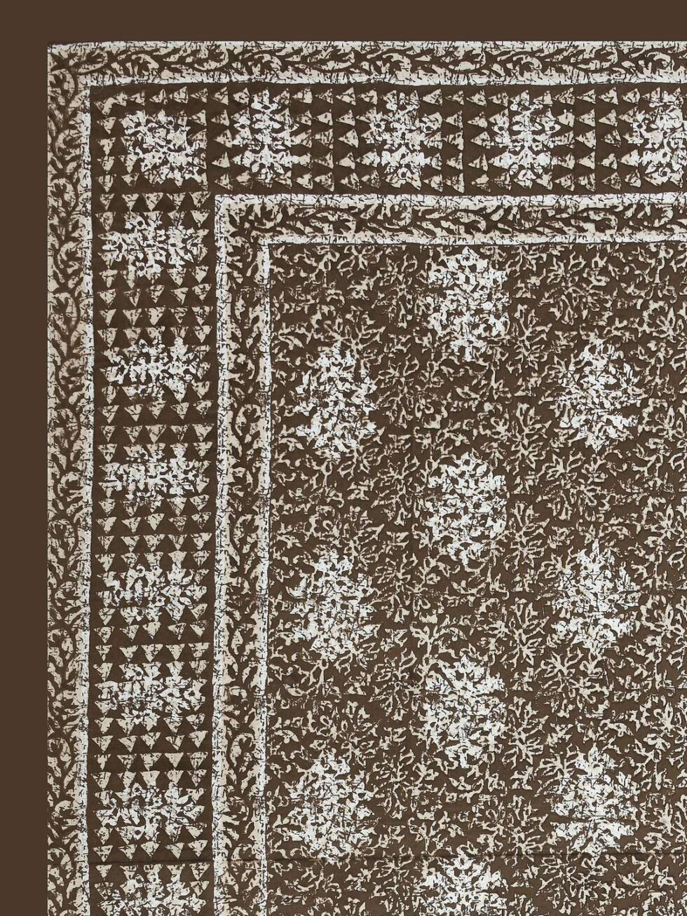 Handmade Brown Floral Block Print Cotton Bedsheet with Pillow Covers – Traditional Indian Jaipuri King Size Bedspread (BLACKLUXE CRAFTS) - BLACKLUXECRAFTS