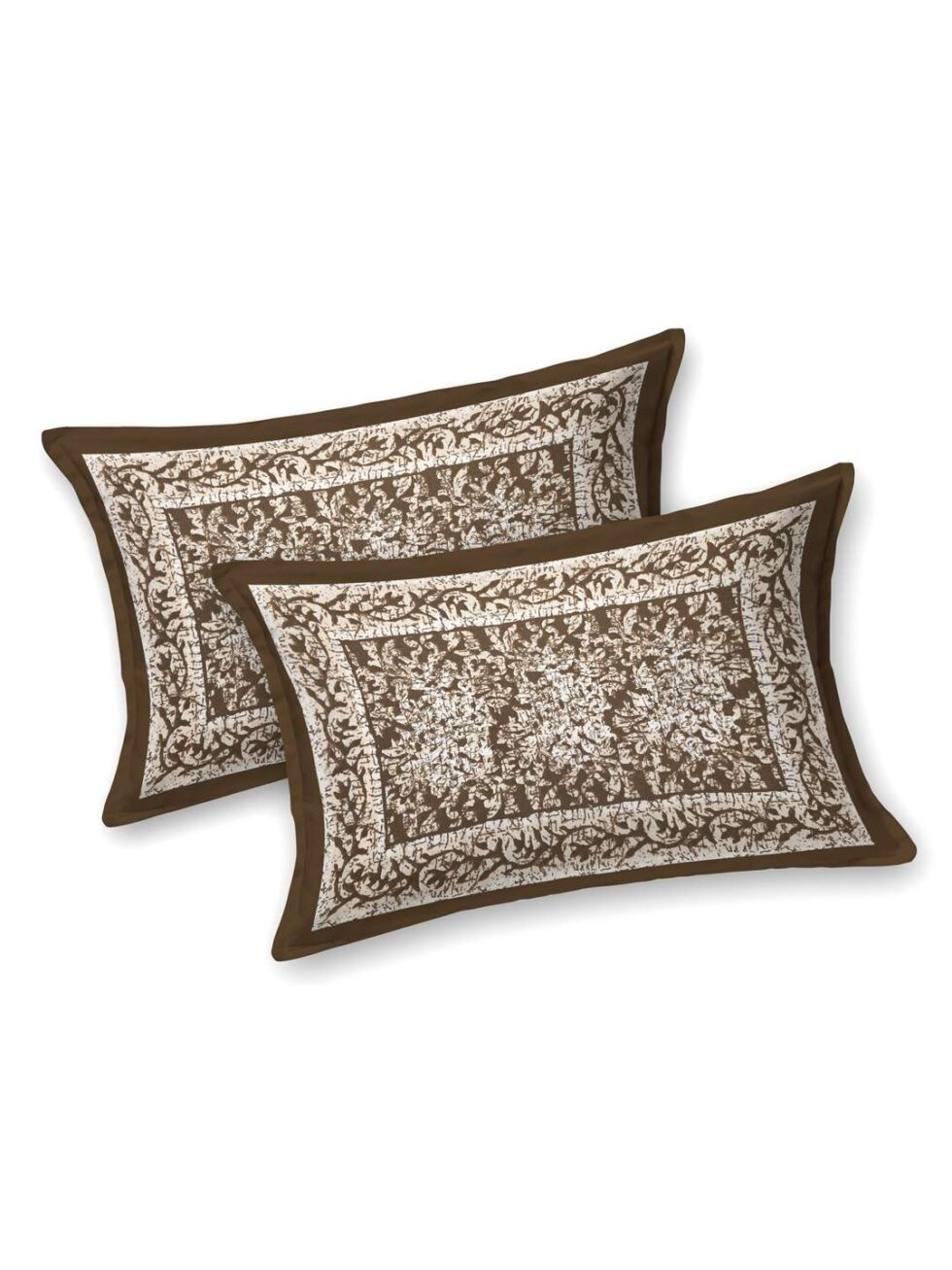 Handmade Brown Floral Block Print Cotton Bedsheet with Pillow Covers – Traditional Indian Jaipuri King Size Bedspread (BLACKLUXE CRAFTS) - BLACKLUXECRAFTS