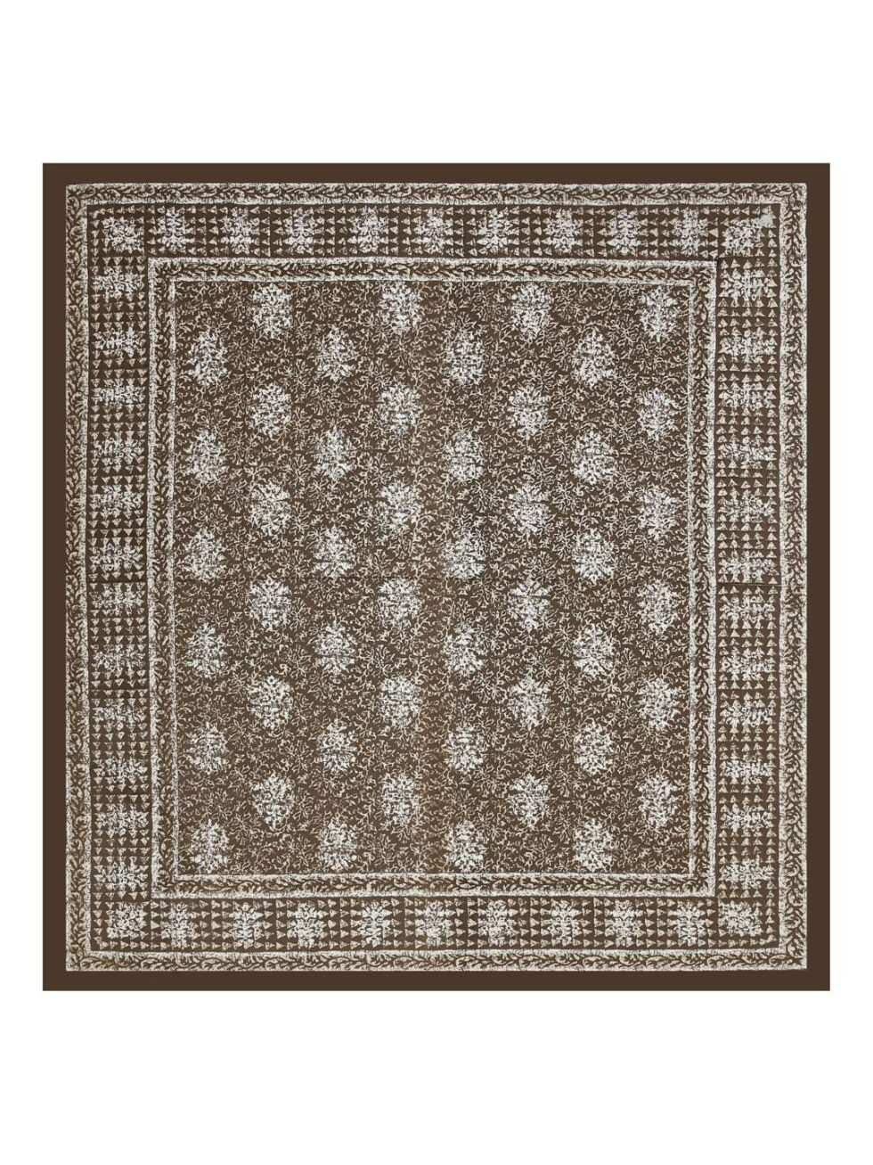 Handmade Brown Floral Block Print Cotton Bedsheet with Pillow Covers – Traditional Indian Jaipuri King Size Bedspread (BLACKLUXE CRAFTS) - BLACKLUXECRAFTS