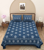 Handmade Blue Floral Block Print Cotton Bedsheet with Pillow Covers – Indian Ethnic King Size Bedding Set (BLACKLUXE CRAFTS) - BLACKLUXECRAFTS