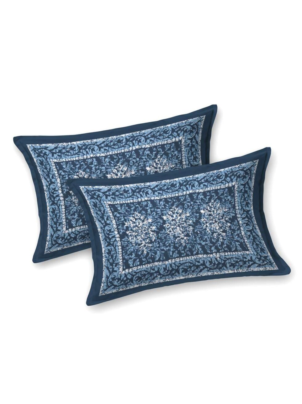 Handmade Blue Floral Block Print Cotton Bedsheet with Pillow Covers – Indian Ethnic King Size Bedding Set (BLACKLUXE CRAFTS) - BLACKLUXECRAFTS