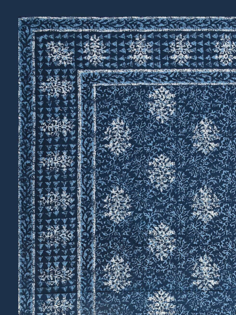 Handmade Blue Floral Block Print Cotton Bedsheet with Pillow Covers – Indian Ethnic King Size Bedding Set (BLACKLUXE CRAFTS) - BLACKLUXECRAFTS