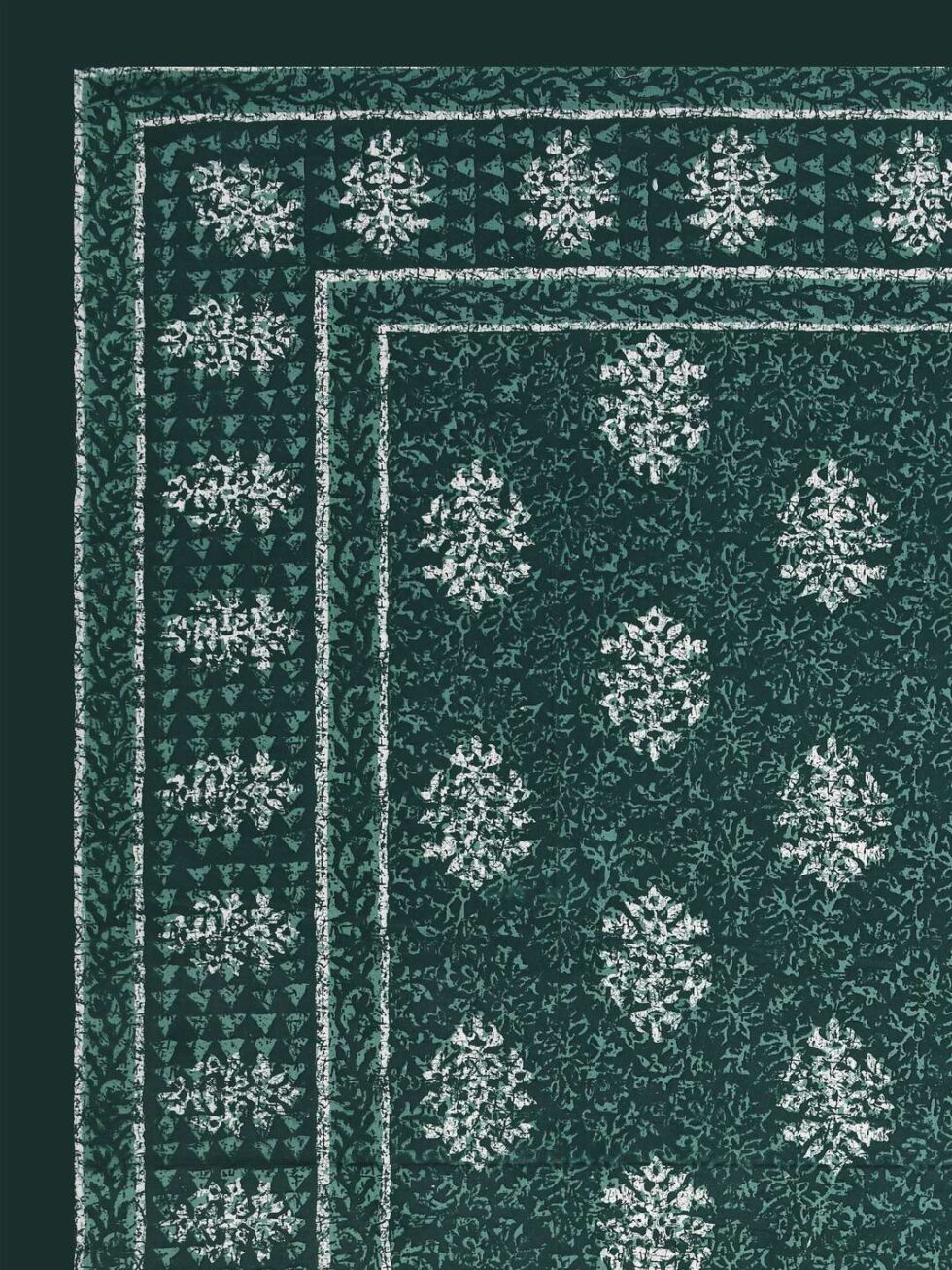 Handmade Green Block Print Cotton Bedsheet with Pillow Covers – Indian Traditional King Size Bedspread for International Home Décor (BLACKLUXE CRAFTS) - BLACKLUXECRAFTS