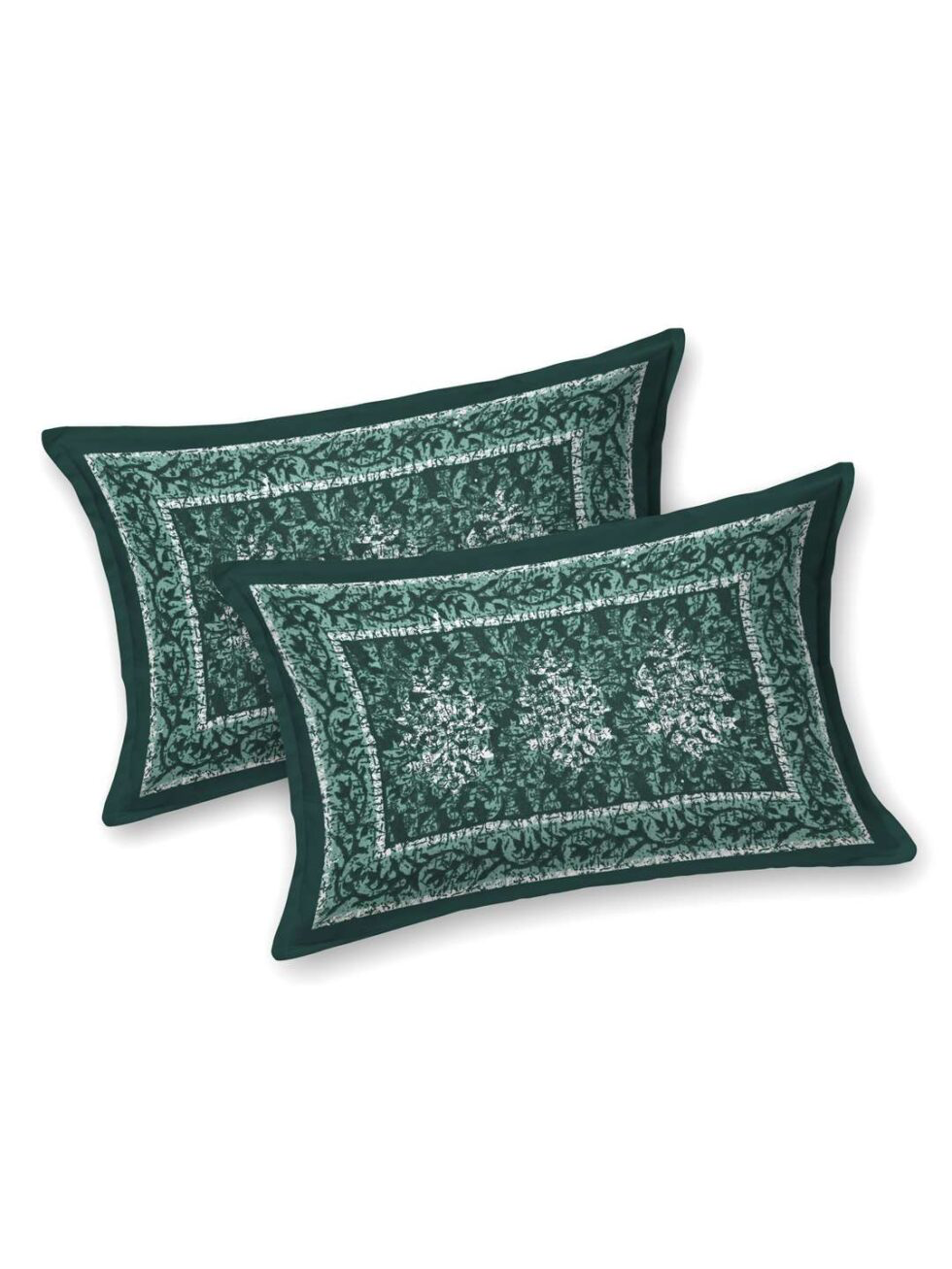 Handmade Green Block Print Cotton Bedsheet with Pillow Covers – Indian Traditional King Size Bedspread for International Home Décor (BLACKLUXE CRAFTS) - BLACKLUXECRAFTS