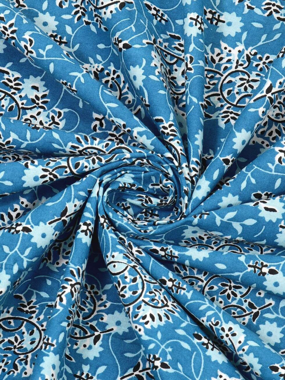 Handmade Blue Floral Block Print Cotton Bedsheet with Pillow Covers – Indian Ethnic King Size Bedding Set – Soft & Lightweight Bedspread (BLACKLUXE CRAFTS) - BLACKLUXECRAFTS