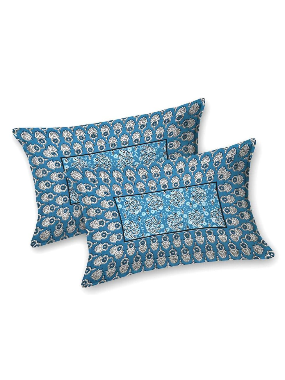 Handmade Blue Floral Block Print Cotton Bedsheet with Pillow Covers – Indian Ethnic King Size Bedding Set – Soft & Lightweight Bedspread (BLACKLUXE CRAFTS) - BLACKLUXECRAFTS