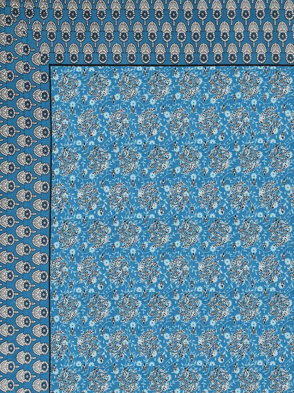 Handmade Blue Floral Block Print Cotton Bedsheet with Pillow Covers – Indian Ethnic King Size Bedding Set – Soft & Lightweight Bedspread (BLACKLUXE CRAFTS) - BLACKLUXECRAFTS