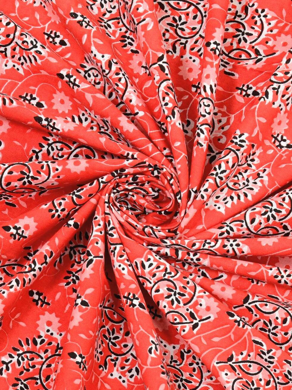 Handmade Red Floral Cotton Bedsheet with Pillow Covers | Traditional Indian Block Print King Size Bedspread | Boho Bedroom Décor (BLACKLUXE CRAFTS) - BLACKLUXECRAFTS