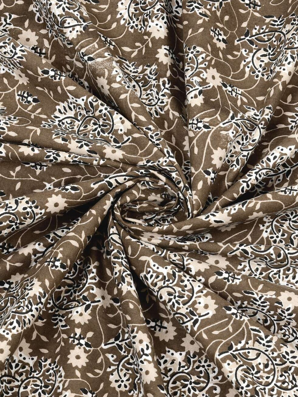 Handmade Brown Floral Block Print Cotton Bedsheet with Pillow Covers | Traditional Indian Jaipuri Bedding | Queen/King Size (BLACKLUXE CRAFTS) - BLACKLUXECRAFTS