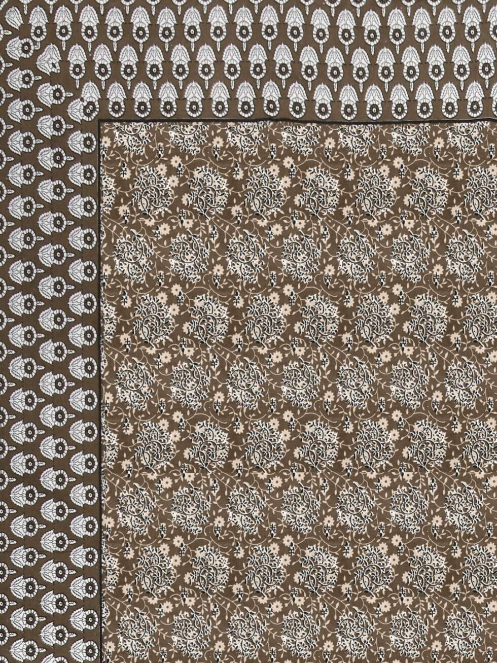 Handmade Brown Floral Block Print Cotton Bedsheet with Pillow Covers | Traditional Indian Jaipuri Bedding | Queen/King Size (BLACKLUXE CRAFTS) - BLACKLUXECRAFTS