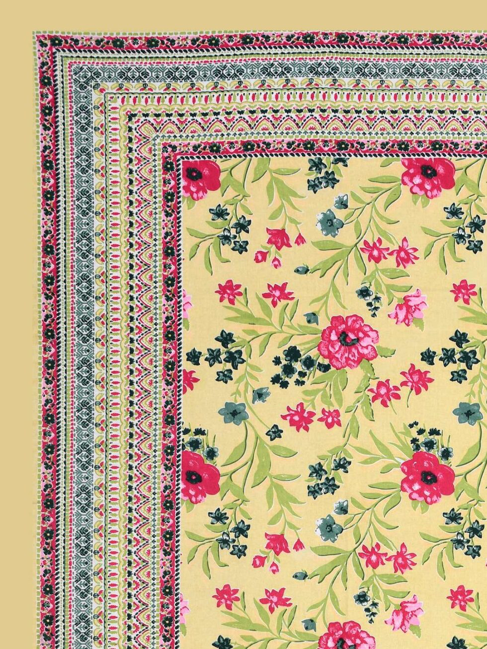 Handmade Indian Cotton Floral Yellow Bed Sheet with Pillow Covers – Traditional Block Print King Size Bedding Set (BLACKLUXE CRAFTS) - BLACKLUXECRAFTS