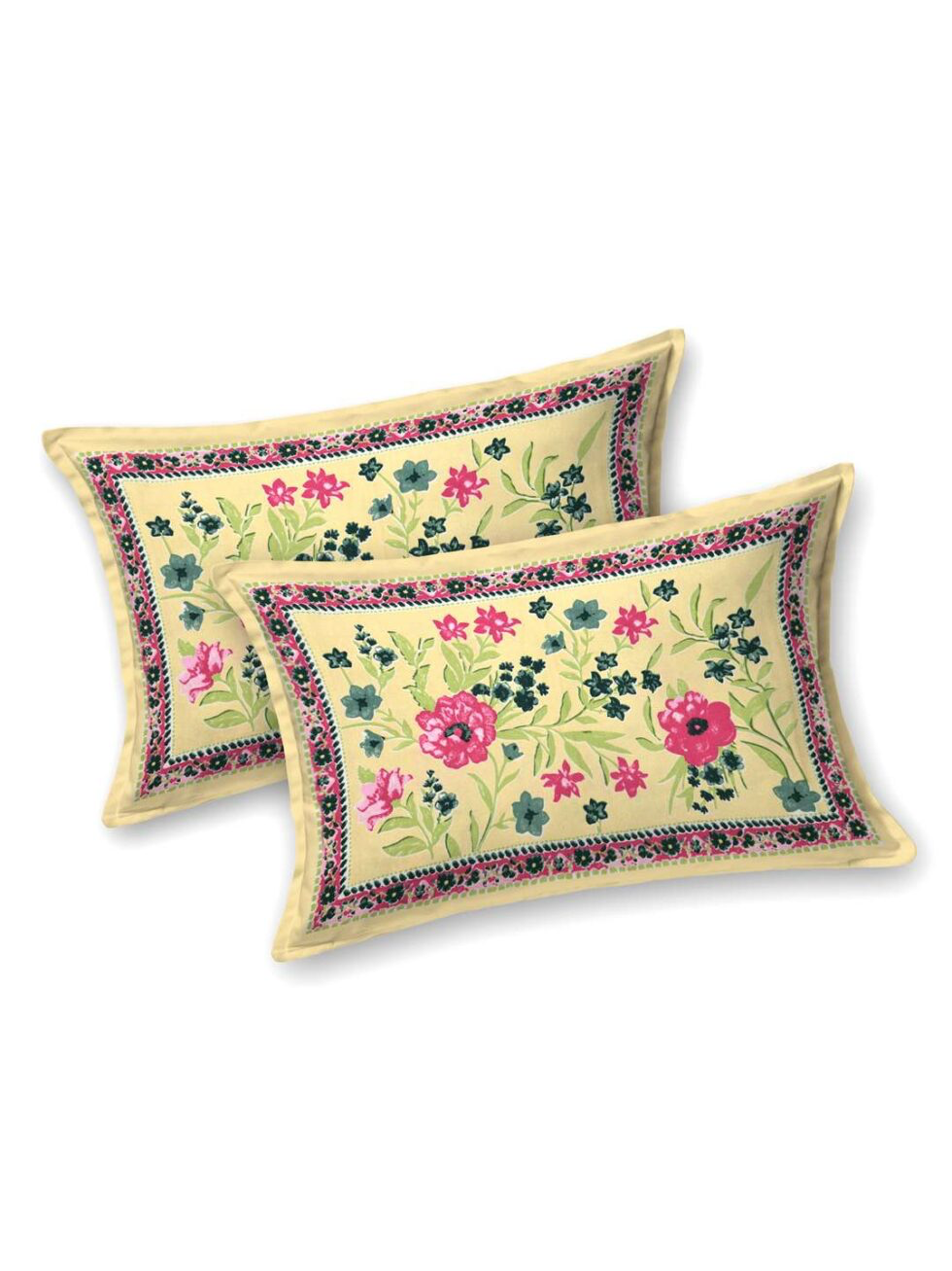 Handmade Indian Cotton Floral Yellow Bed Sheet with Pillow Covers – Traditional Block Print King Size Bedding Set (BLACKLUXE CRAFTS) - BLACKLUXECRAFTS