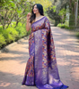 Handmade Banarasi Silk Saree in Royal Purple with Golden Zari & Leaf Motif – Indian Traditional Wedding & Party Wear (BLACKLUXE CRAFTS)