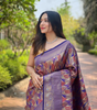 Handmade Banarasi Silk Saree in Royal Purple with Golden Zari & Leaf Motif – Indian Traditional Wedding & Party Wear (BLACKLUXE CRAFTS)