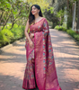 Handmade Banarasi Silk Saree – Indian Pink Woven Bridal & Party Wear Sari with Golden Zari Work | Traditional Ethnic Clothing from India (BLACKLUXE CRAFTS)