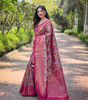 Handmade Banarasi Silk Saree – Indian Pink Woven Bridal & Party Wear Sari with Golden Zari Work | Traditional Ethnic Clothing from India (BLACKLUXE CRAFTS)