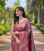 Handmade Banarasi Silk Saree – Indian Pink Woven Bridal & Party Wear Sari with Golden Zari Work | Traditional Ethnic Clothing from India (BLACKLUXE CRAFTS)