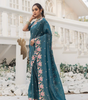 Handmade Teal Blue Floral Embroidered Organza Saree with Blouse Piece – Elegant Indian Ethnic Wear for Weddings & Parties (BLACKLUXE CRAFTS)