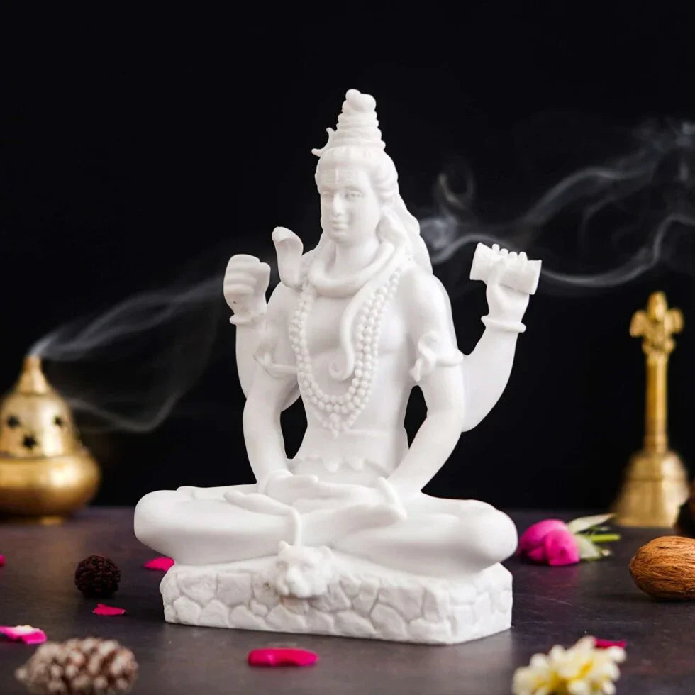 White Marble Look Lord Shiva Statue – Hindu God Figurine for Meditation, Yoga, Spiritual Home Décor & Gifts (BLACKLUXE CRAFTS) - BLACKLUXECRAFTS