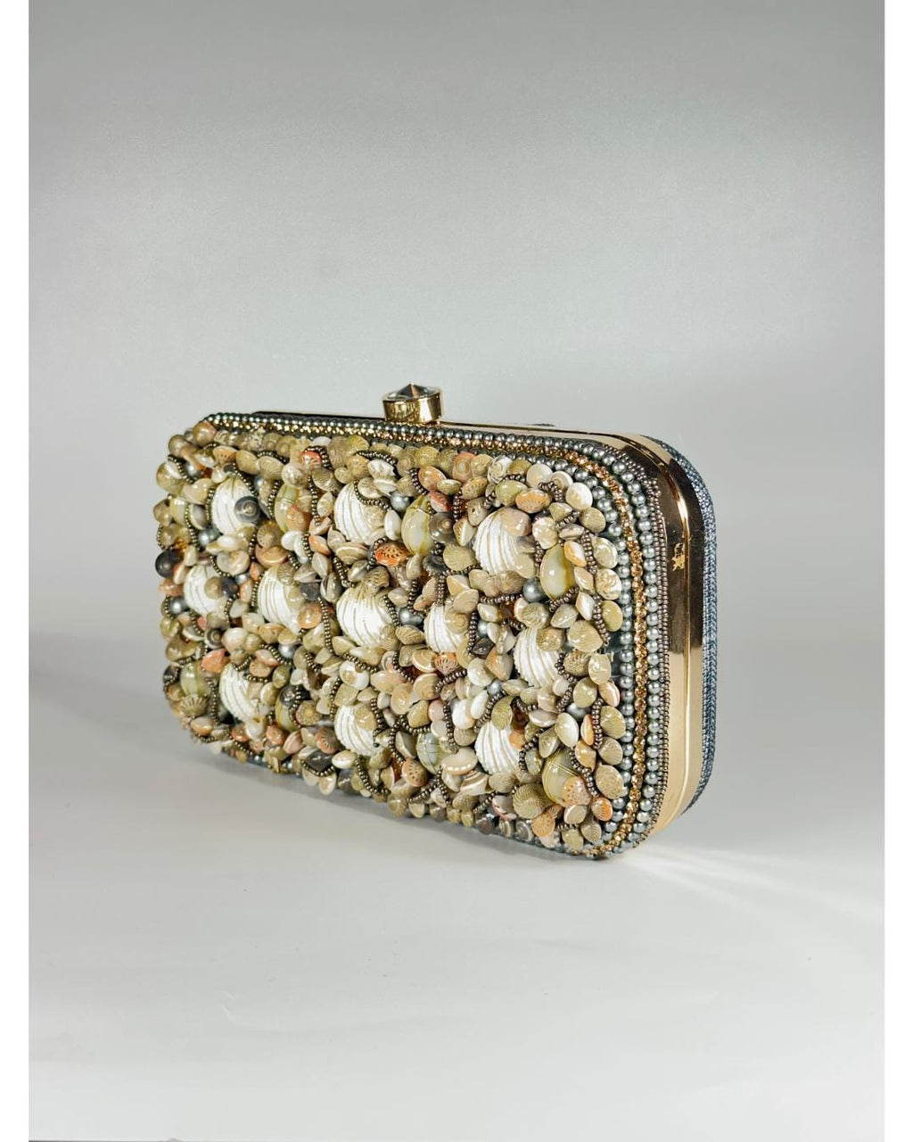 Handcrafted Seashell Beaded Box Clutch – Unique Coastal-Themed Evening Purse for Beach Weddings, Parties & Special Occasions