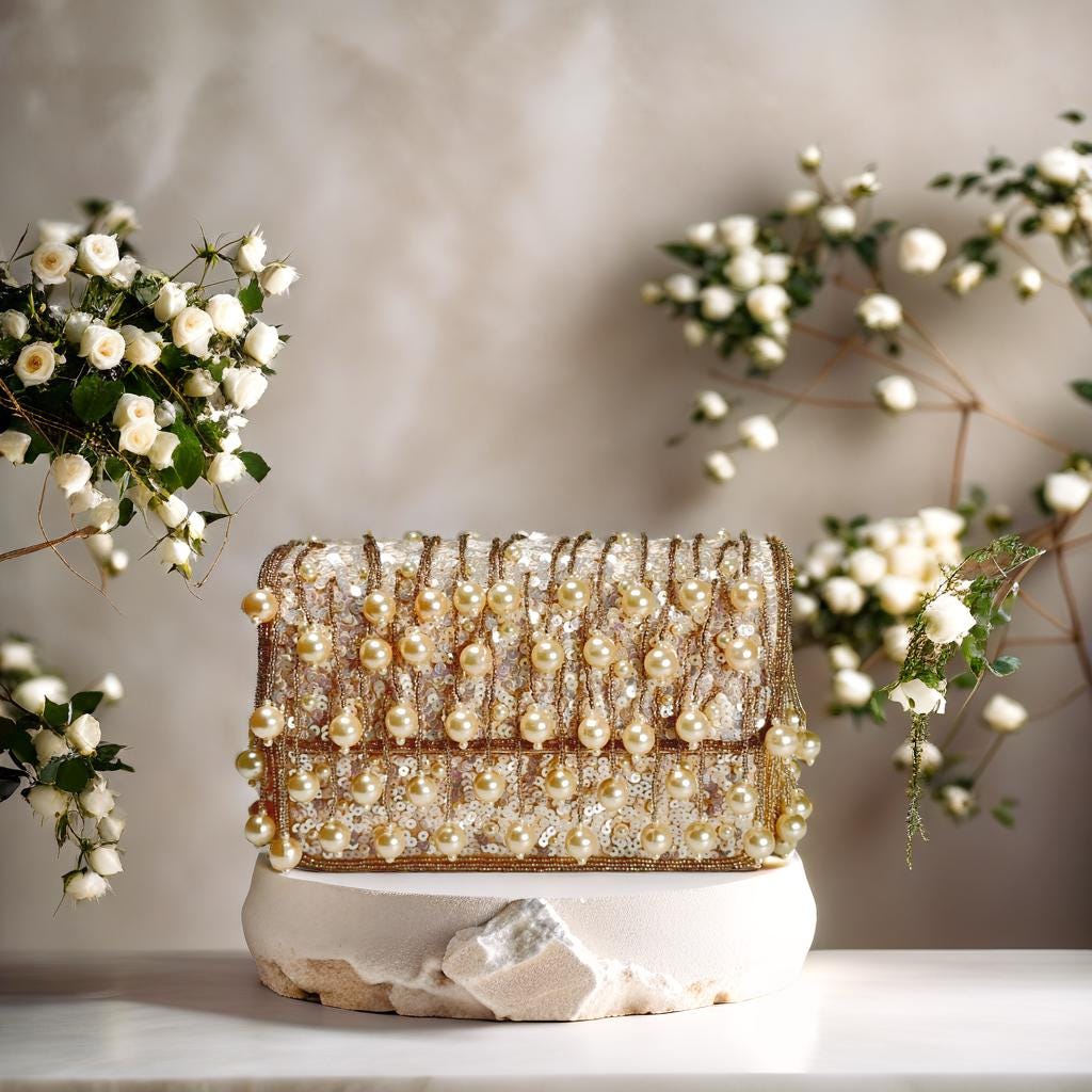 Luxury Handcrafted Pearl Beaded Clutch Purse with Sequin Embellishments – Elegant Bridal & Evening Bag for Weddings, Parties & Special Occasions (BLACKLUXE CRAFTS)