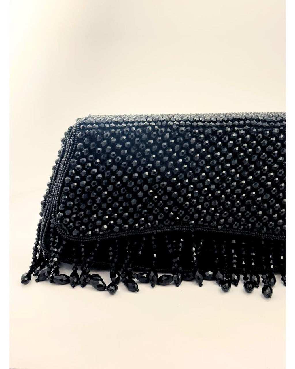 Luxury Black Beaded Clutch Purse with Fringe Detailing – Elegant Evening Handbag for Weddings, Parties & Special Occasions (BLACKLUXE CRAFTS)