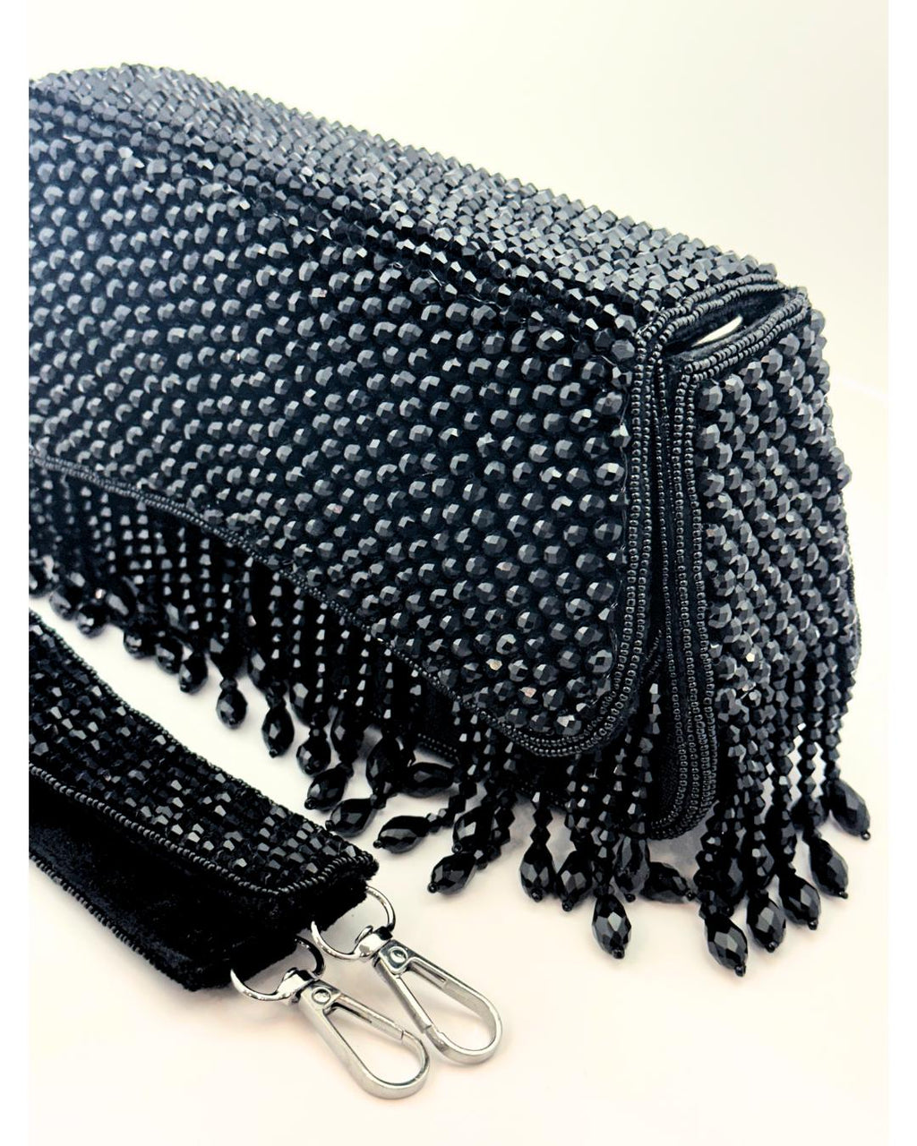 Luxury Black Beaded Clutch Purse with Fringe Detailing – Elegant Evening Handbag for Weddings, Parties & Special Occasions (BLACKLUXE CRAFTS)