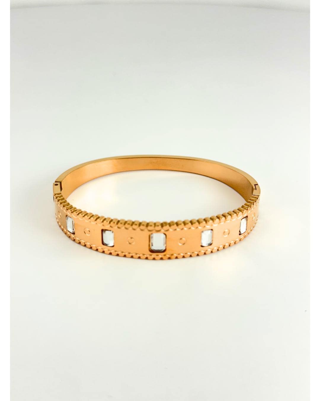 Elegant Rose Gold Plated Bangle Bracelet with Geometric Crystal Accents – Luxury Adjustable Fashion Jewelry for Women (BLACKLUXE CRAFTS)