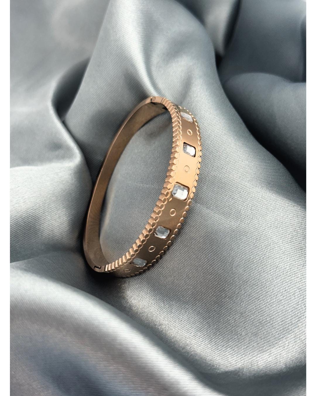 Elegant Rose Gold Plated Bangle Bracelet with Geometric Crystal Accents – Luxury Adjustable Fashion Jewelry for Women (BLACKLUXE CRAFTS)