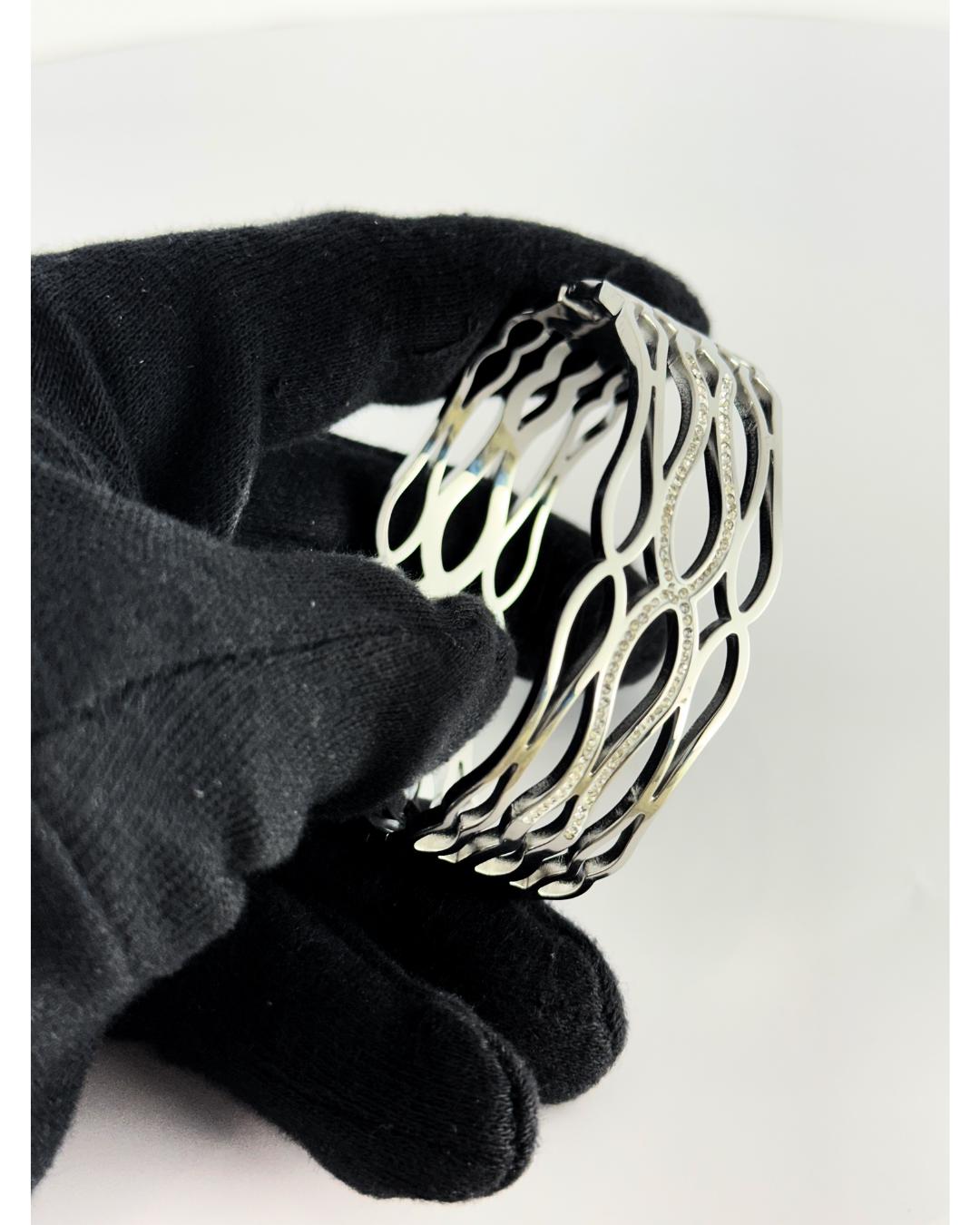 Elegant Silver Openwork Bangle Bracelet – Contemporary Cut-Out Design with Sparkling Accents | Modern Women’s Fashion Jewelry (BLACKLUXE CRAFTS)