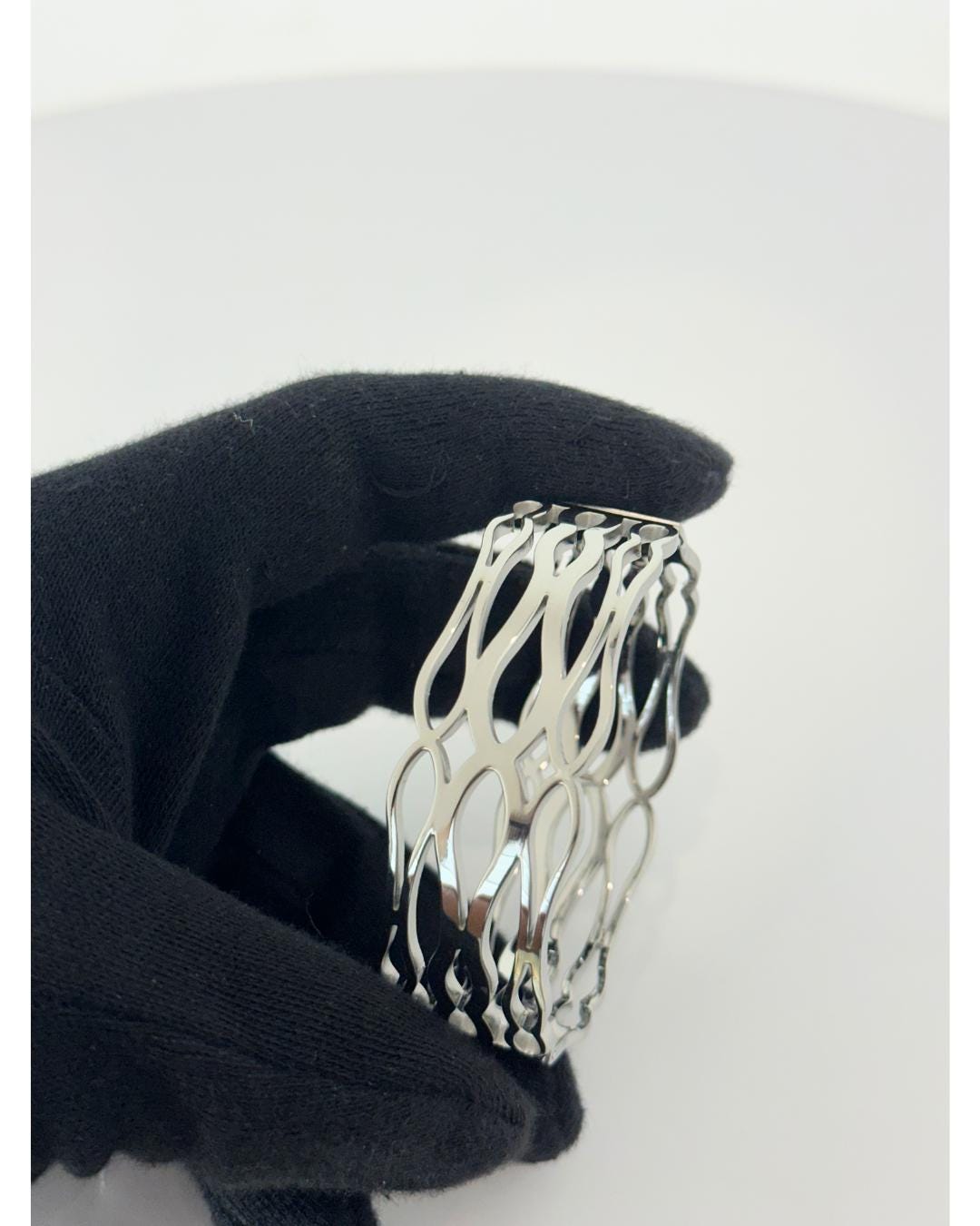 Elegant Silver Openwork Bangle Bracelet – Contemporary Cut-Out Design with Sparkling Accents | Modern Women’s Fashion Jewelry (BLACKLUXE CRAFTS)