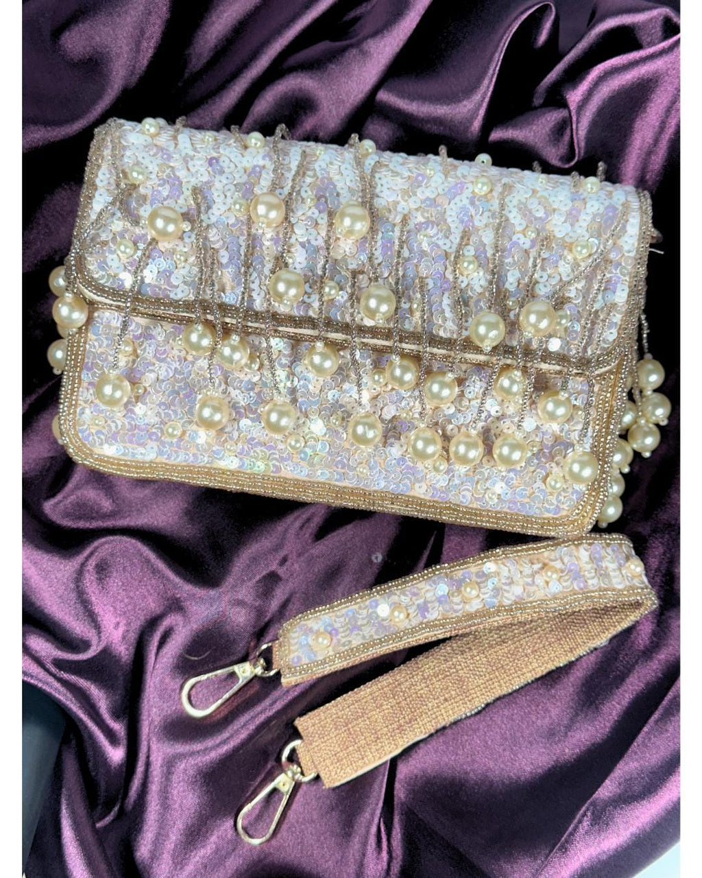 Luxury Handcrafted Pearl Beaded Clutch Purse with Sequin Embellishments – Elegant Bridal & Evening Bag for Weddings, Parties & Special Occasions (BLACKLUXE CRAFTS)
