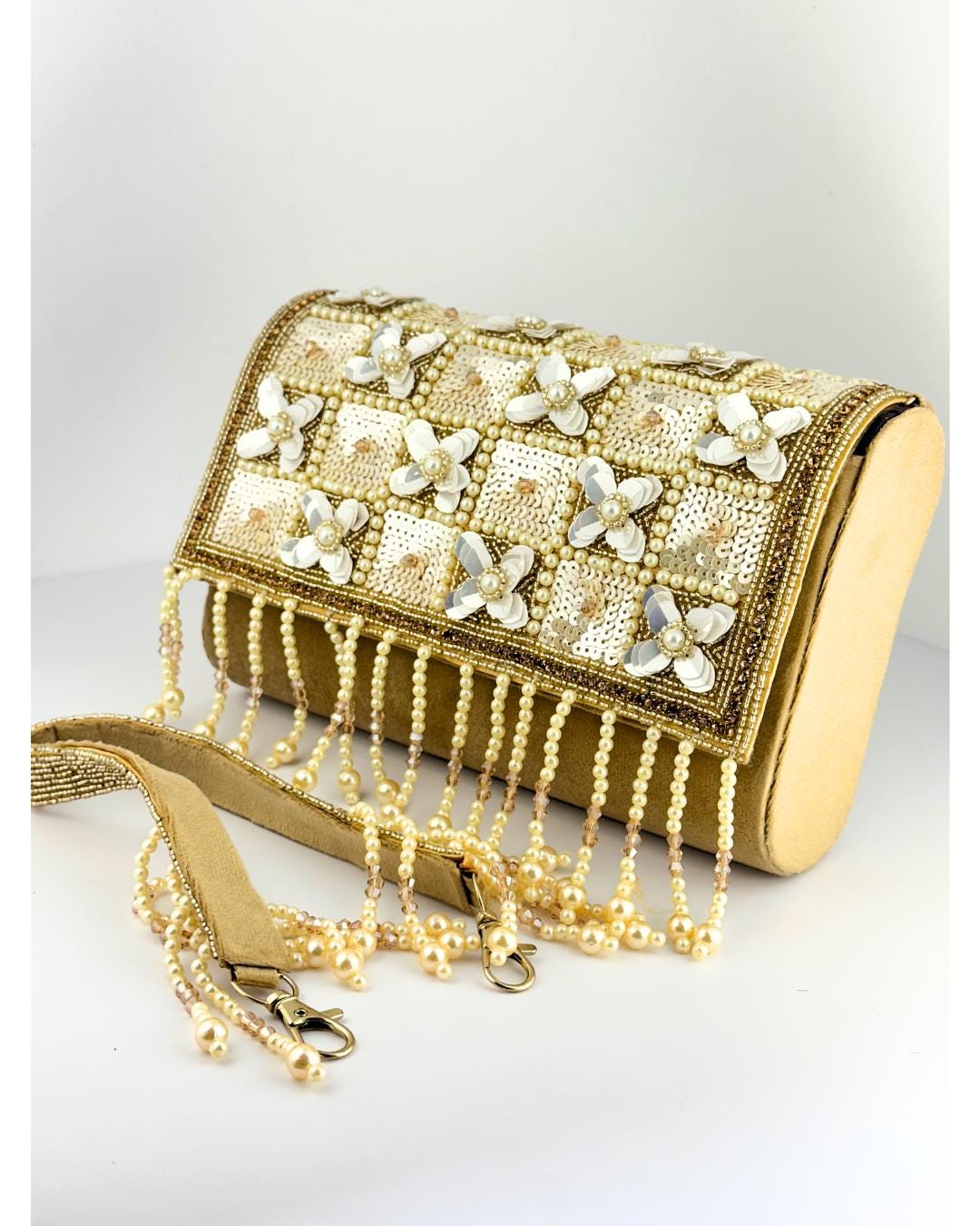 Luxury Handcrafted Beaded Clutch Purse with Pearl & Sequin Floral Embellishments – Elegant Evening Bag for Weddings & Parties (BLACKLUXE CRAFTS)