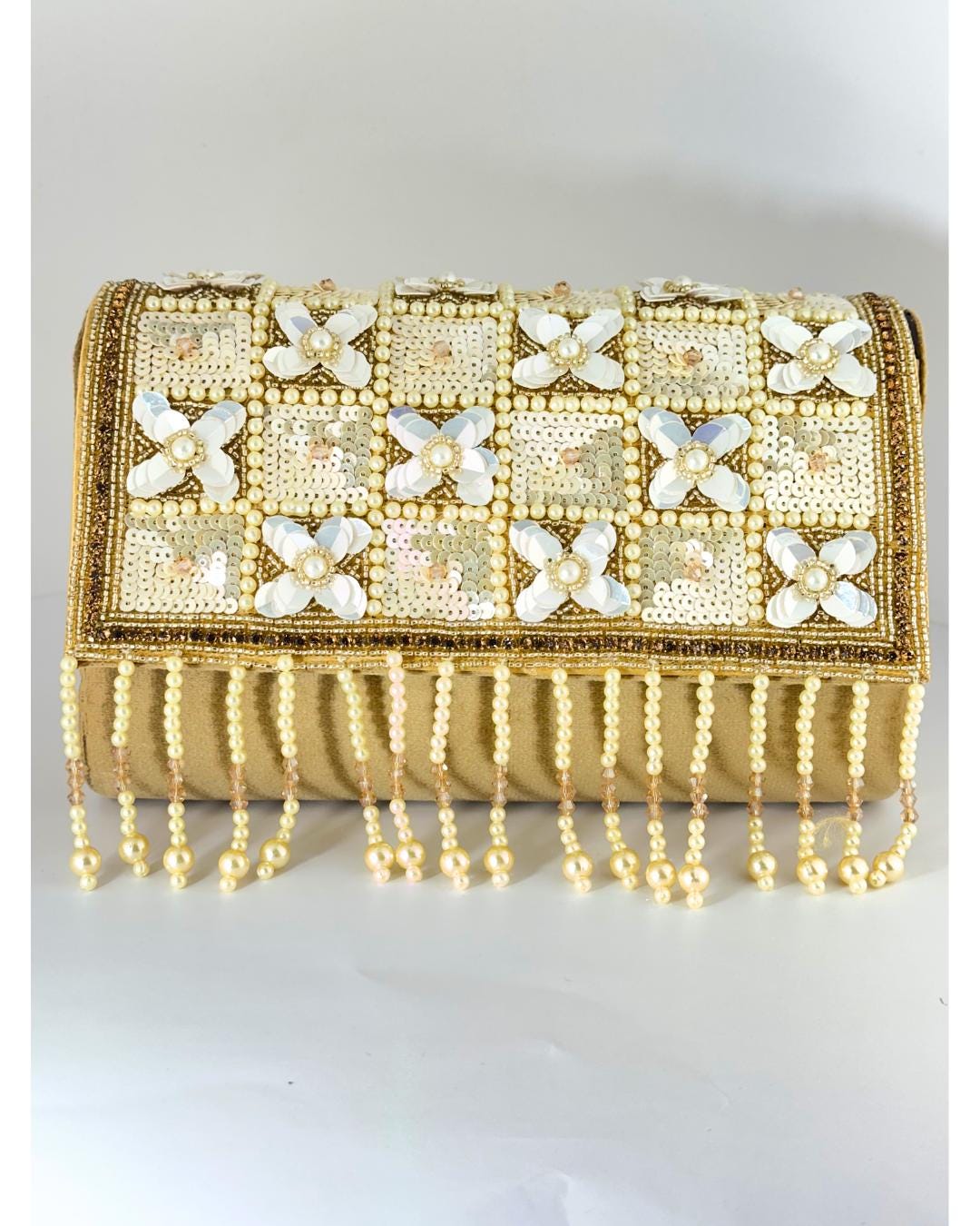 Luxury Handcrafted Beaded Clutch Purse with Pearl & Sequin Floral Embellishments – Elegant Evening Bag for Weddings & Parties (BLACKLUXE CRAFTS)