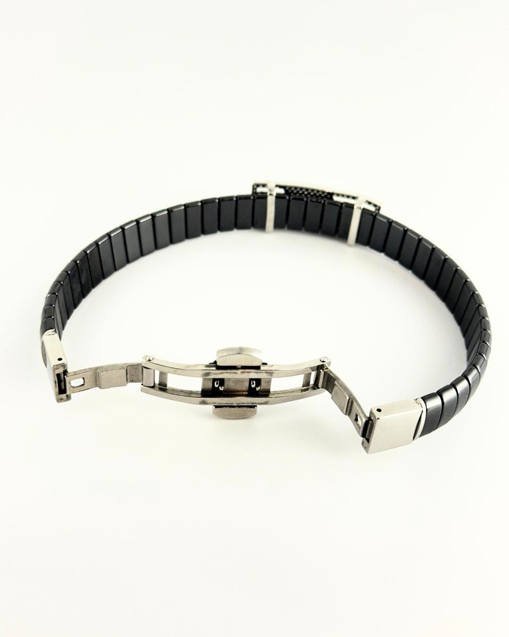 Luxury Black Stainless Steel Bracelet with Diamond-Cut Crystal Plate – Modern Unisex Adjustable Fashion Bangle (BLACKLUXE CRAFTS)