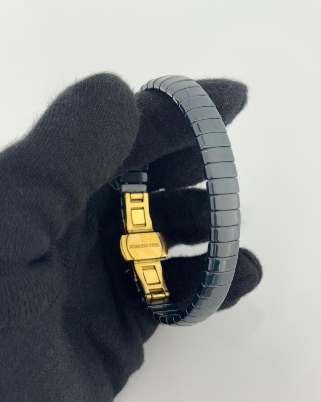 Premium Blue  Hematite Bracelet with Gold Clasp – Unisex Minimalist Adjustable Stretch Bangle for Everyday Wear & Gifting (BLACKLUXE CRAFTS)