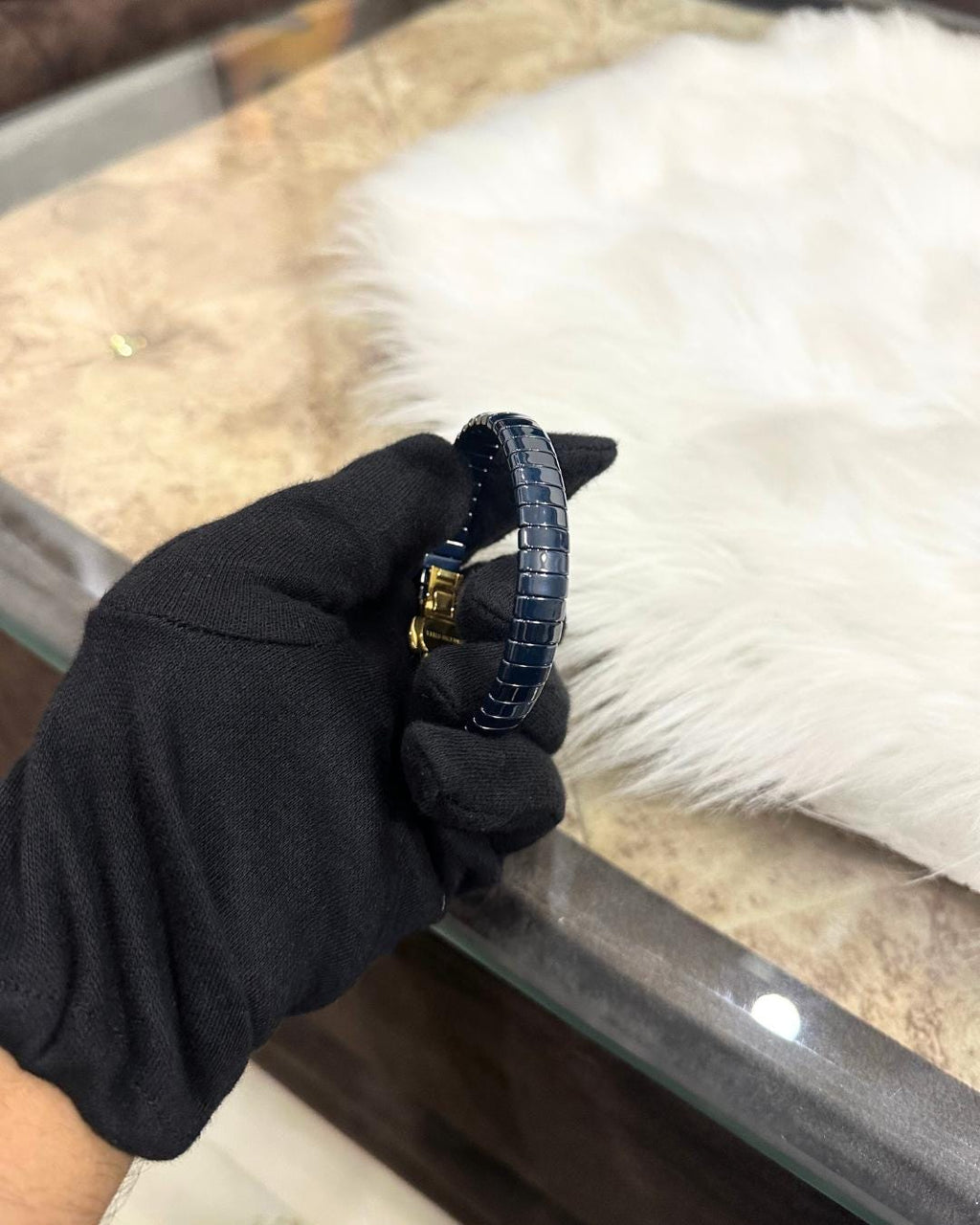 Premium Blue  Hematite Bracelet with Gold Clasp – Unisex Minimalist Adjustable Stretch Bangle for Everyday Wear & Gifting (BLACKLUXE CRAFTS)