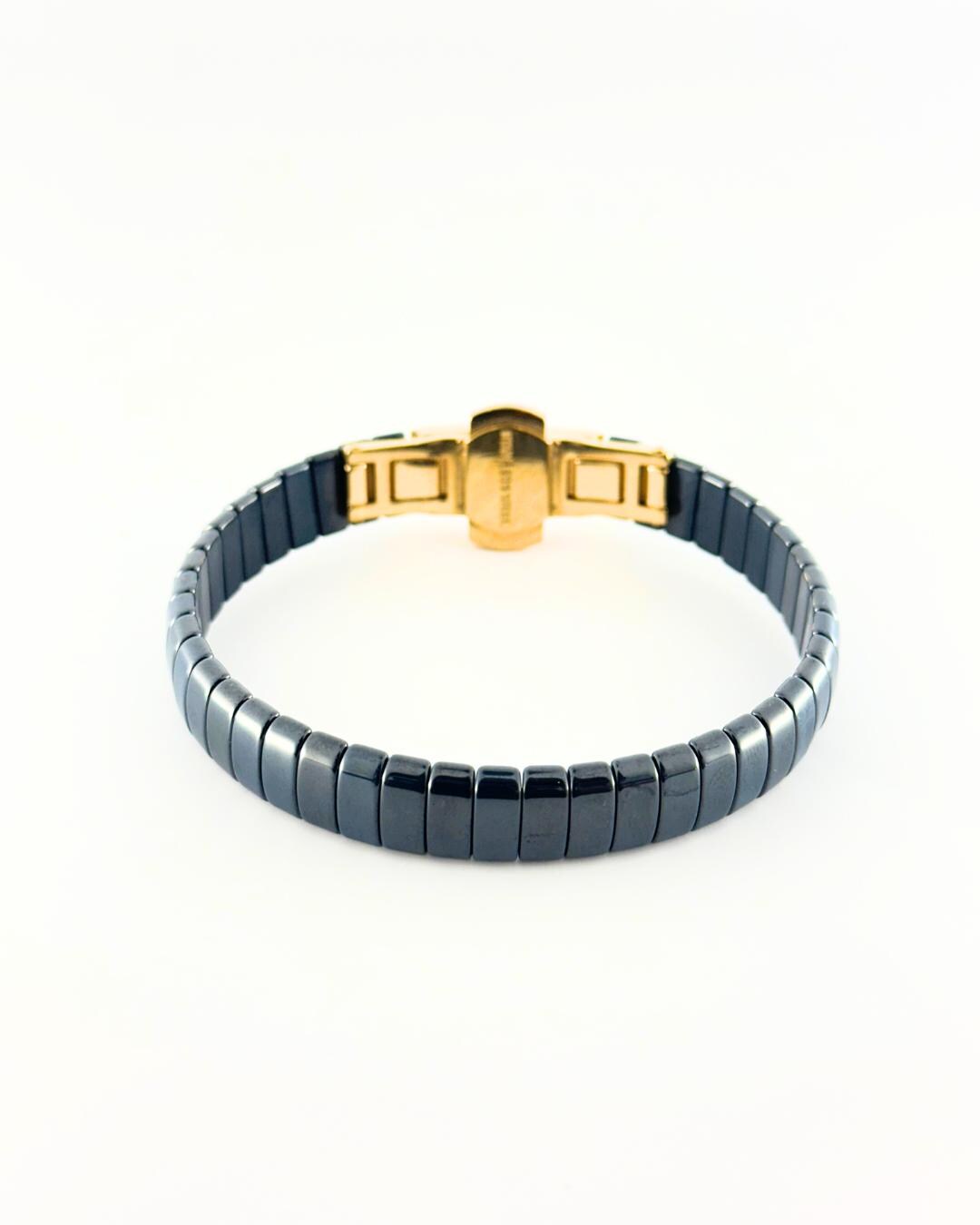 Premium Blue  Hematite Bracelet with Gold Clasp – Unisex Minimalist Adjustable Stretch Bangle for Everyday Wear & Gifting (BLACKLUXE CRAFTS)