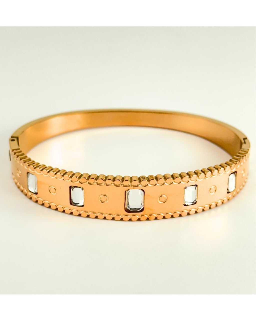 Elegant Rose Gold Plated Bangle Bracelet with Geometric Crystal Accents – Luxury Adjustable Fashion Jewelry for Women (BLACKLUXE CRAFTS)