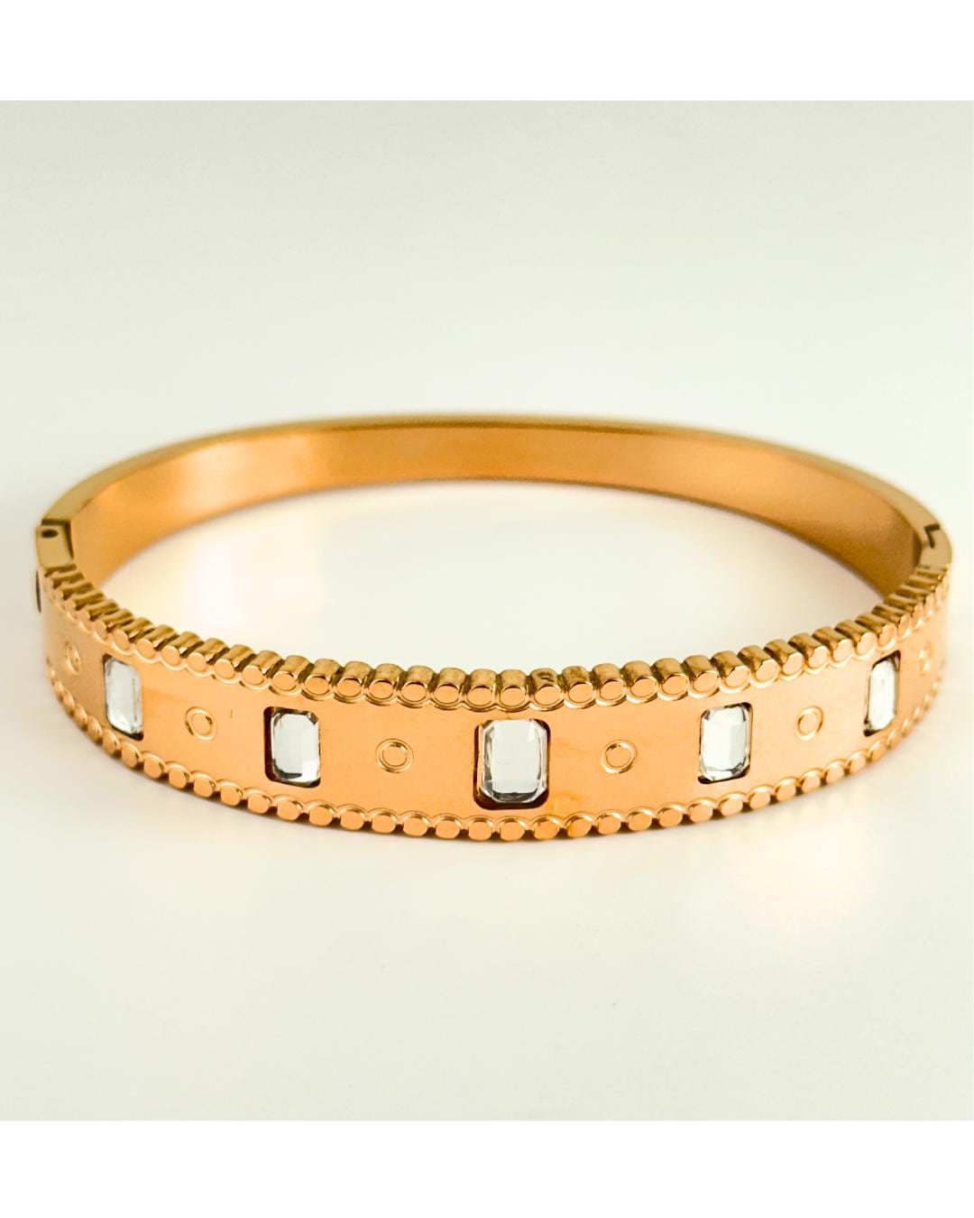 Elegant Rose Gold Plated Bangle Bracelet with Geometric Crystal Accents – Luxury Adjustable Fashion Jewelry for Women (BLACKLUXE CRAFTS)