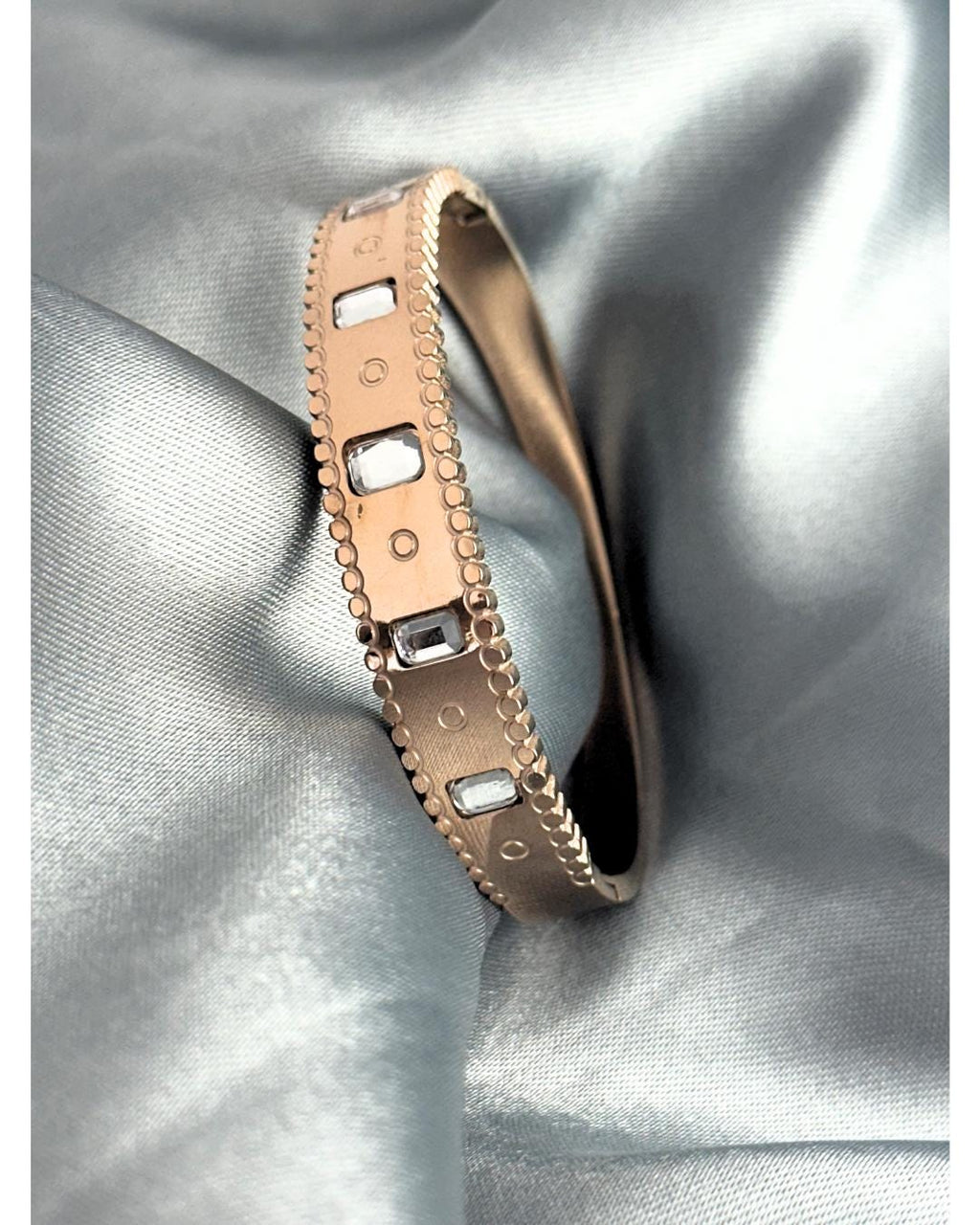 Elegant Rose Gold Plated Bangle Bracelet with Geometric Crystal Accents – Luxury Adjustable Fashion Jewelry for Women (BLACKLUXE CRAFTS)