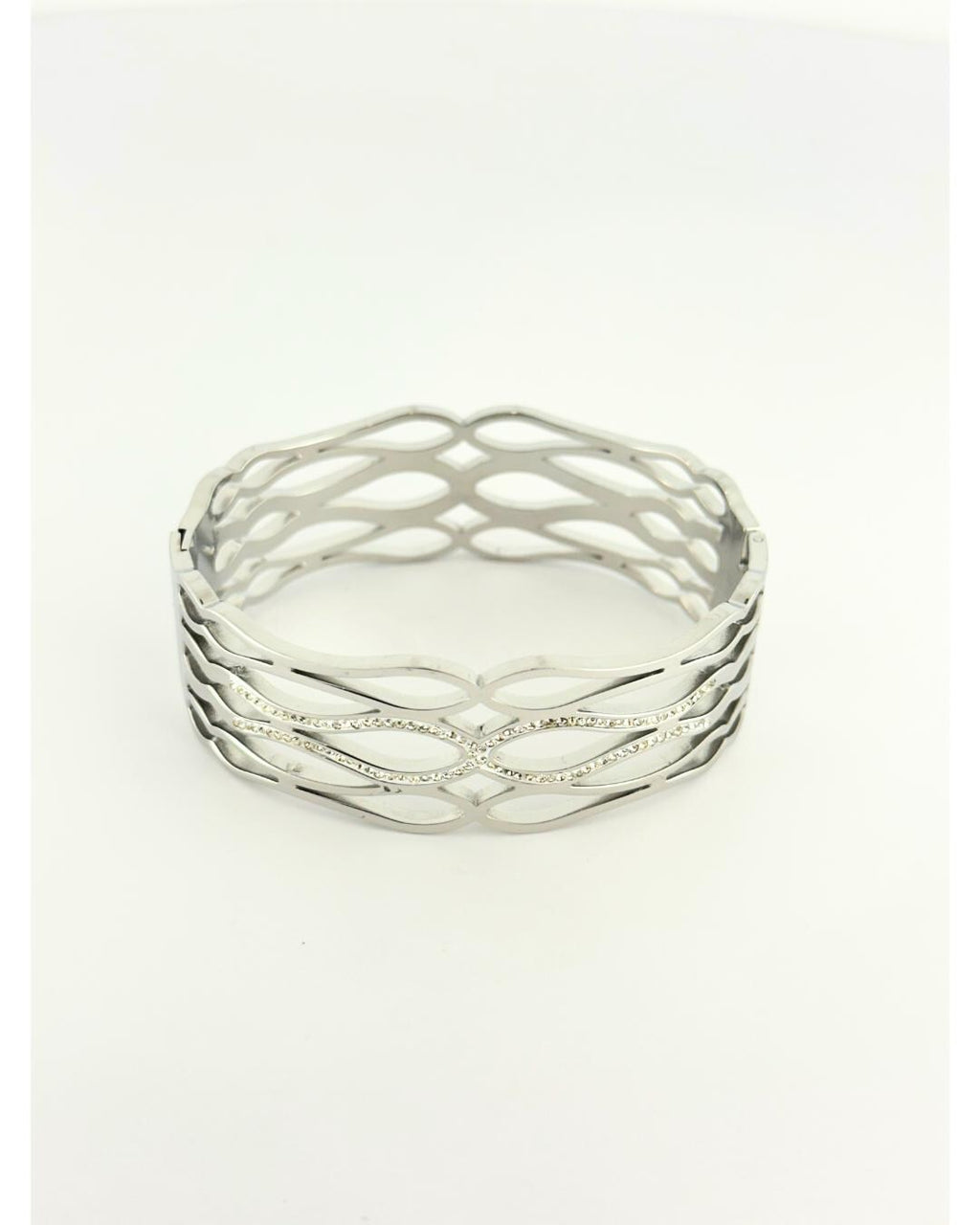 Elegant Silver Openwork Bangle Bracelet – Contemporary Cut-Out Design with Sparkling Accents | Modern Women’s Fashion Jewelry (BLACKLUXE CRAFTS)