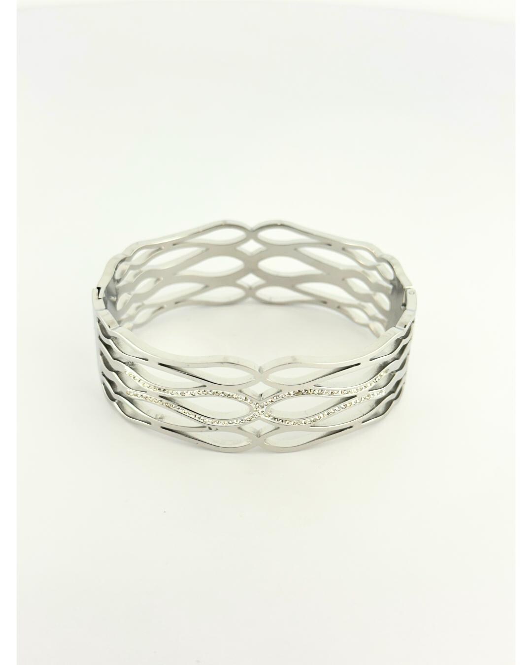 Elegant Silver Openwork Bangle Bracelet – Contemporary Cut-Out Design with Sparkling Accents | Modern Women’s Fashion Jewelry (BLACKLUXE CRAFTS)