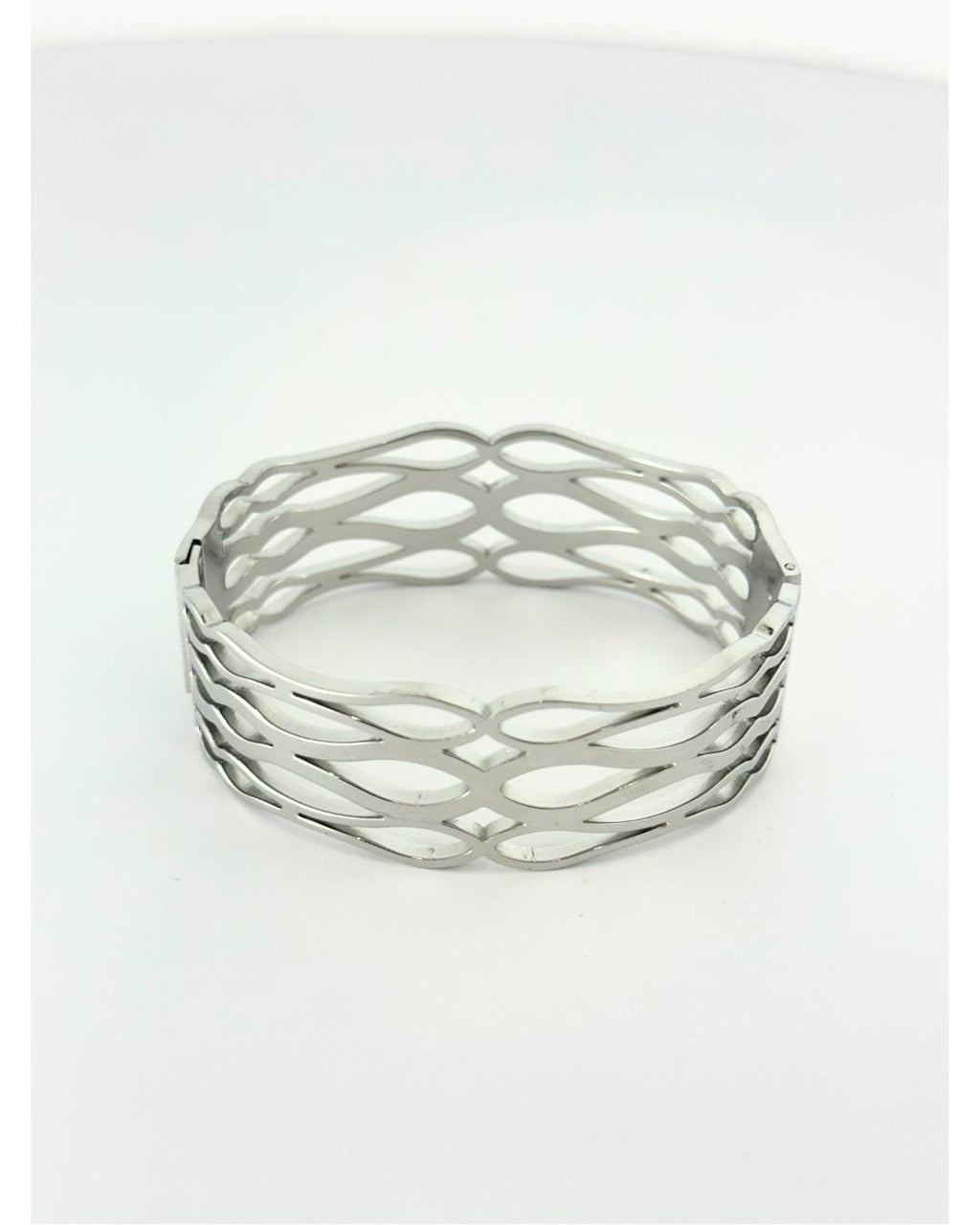 Elegant Silver Openwork Bangle Bracelet – Contemporary Cut-Out Design with Sparkling Accents | Modern Women’s Fashion Jewelry (BLACKLUXE CRAFTS)