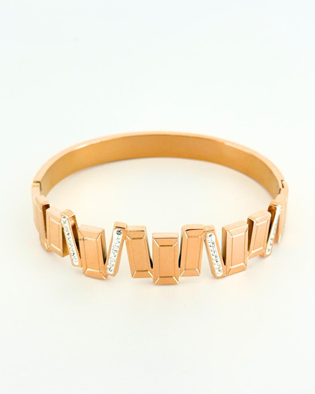 Elegant Rose Gold Geometric Cuff Bracelet with Crystal Accents – Luxury Adjustable Bangle for Women’s Fashion & Special Occasions (BLACKLUXE CRAFTS)