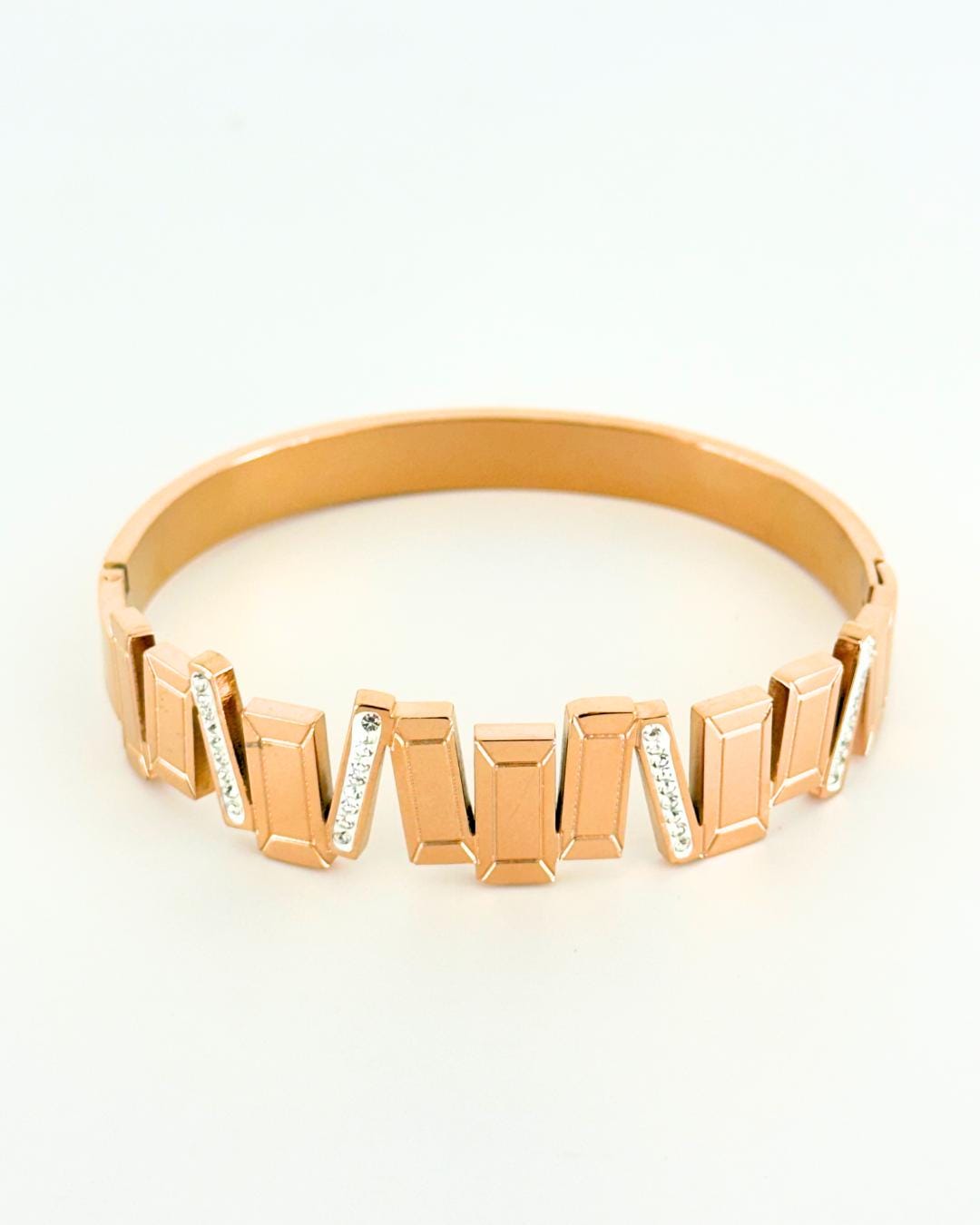 Elegant Rose Gold Geometric Cuff Bracelet with Crystal Accents – Luxury Adjustable Bangle for Women’s Fashion & Special Occasions (BLACKLUXE CRAFTS)