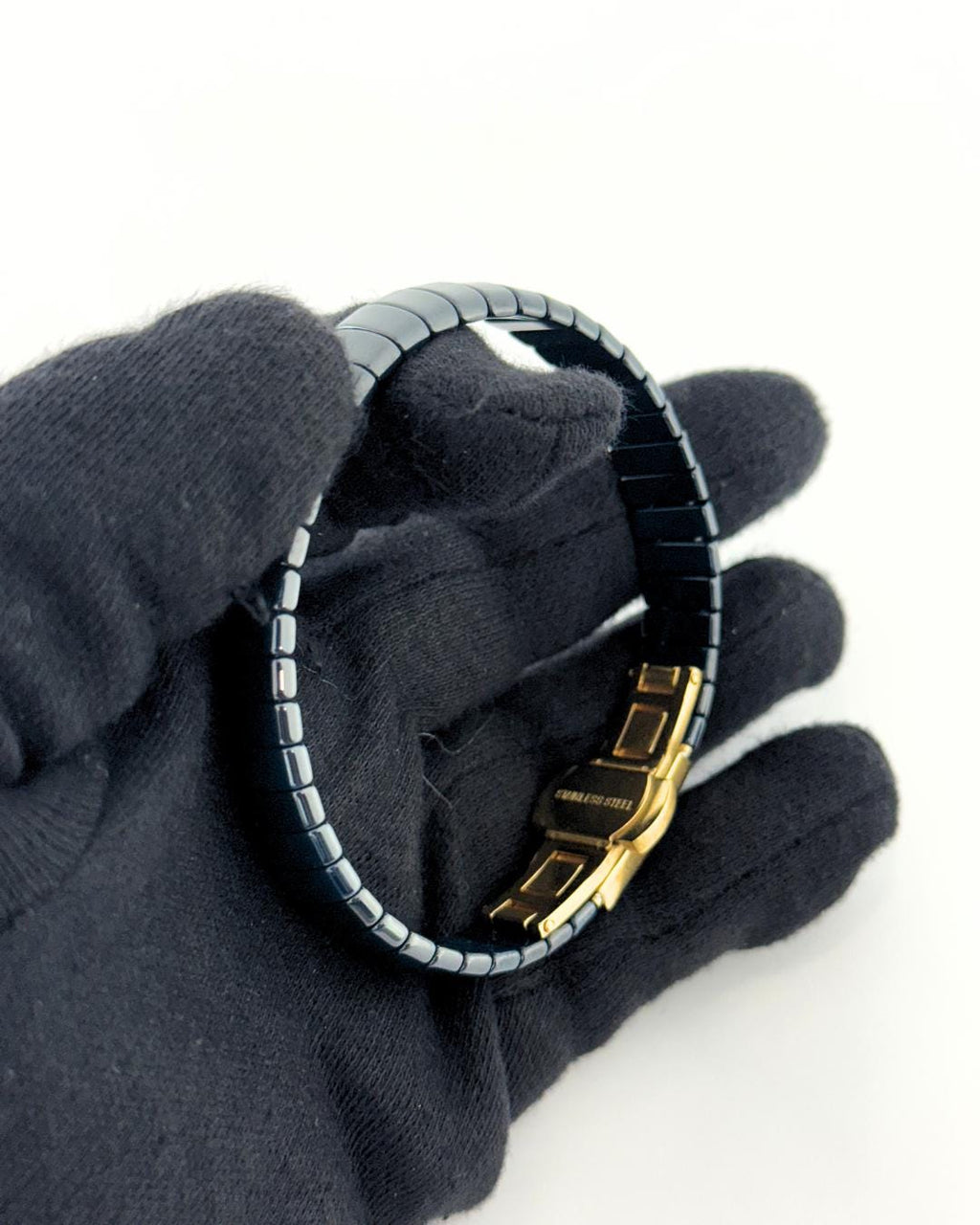 Premium Blue  Hematite Bracelet with Gold Clasp – Unisex Minimalist Adjustable Stretch Bangle for Everyday Wear & Gifting (BLACKLUXE CRAFTS)
