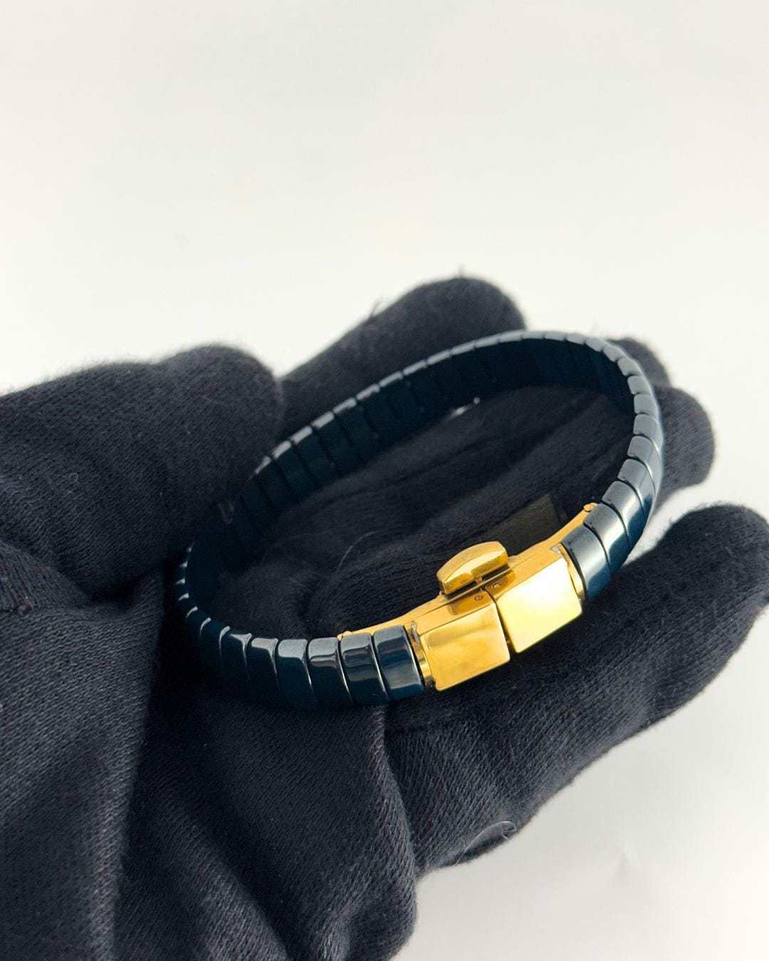 Premium Blue  Hematite Bracelet with Gold Clasp – Unisex Minimalist Adjustable Stretch Bangle for Everyday Wear & Gifting (BLACKLUXE CRAFTS)