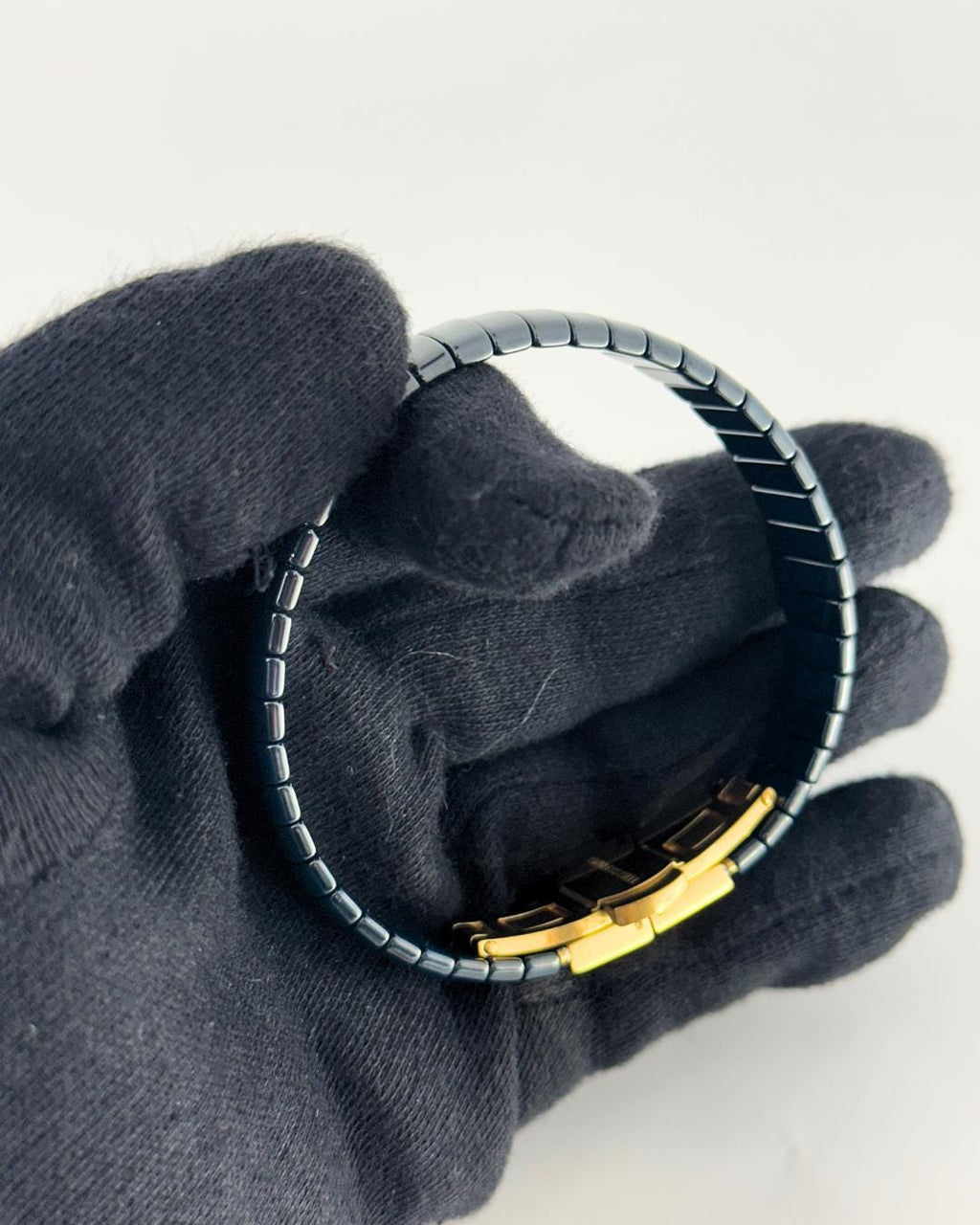 Premium Blue  Hematite Bracelet with Gold Clasp – Unisex Minimalist Adjustable Stretch Bangle for Everyday Wear & Gifting (BLACKLUXE CRAFTS)