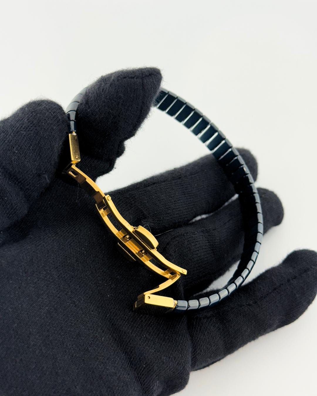 Premium Blue  Hematite Bracelet with Gold Clasp – Unisex Minimalist Adjustable Stretch Bangle for Everyday Wear & Gifting (BLACKLUXE CRAFTS)